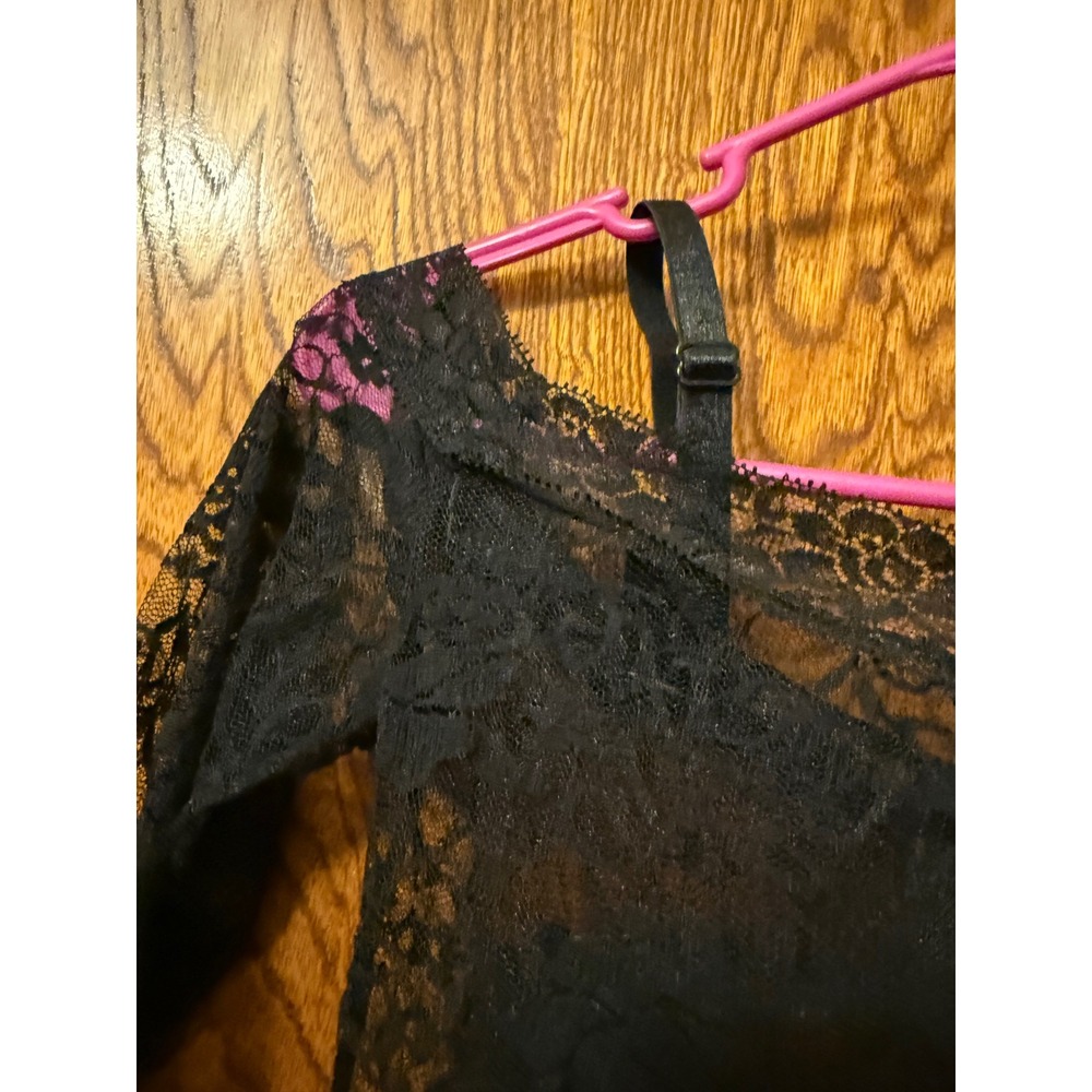 Velvet Kitten Black Lace‎ Off Shoulder Long Sleeve Lingerie Chemise Dress OS - Picture 2 of 6